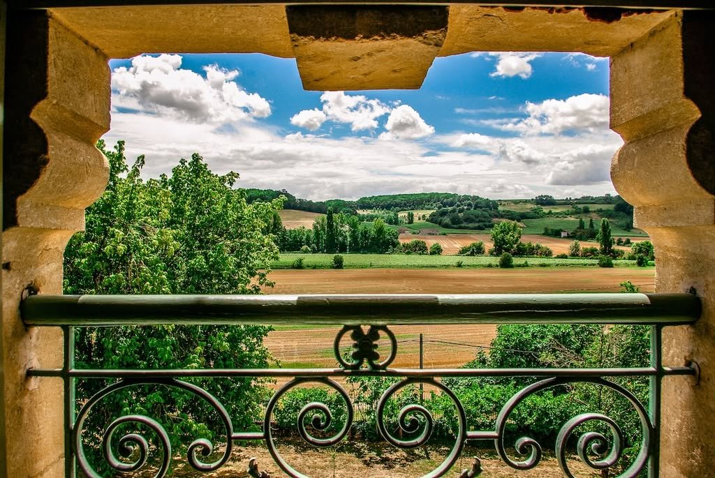 Views over the valley from a stone window
