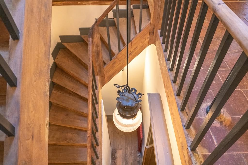 The wooden staircase